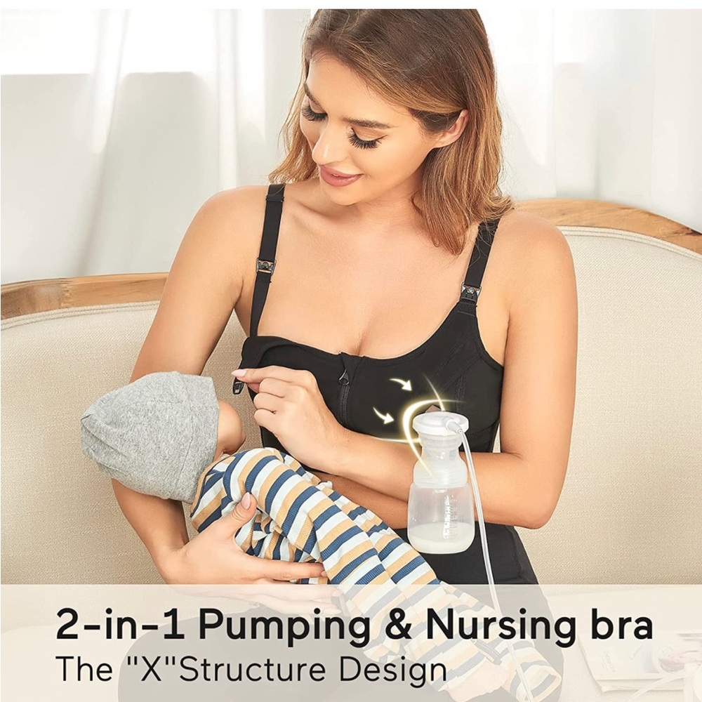 Med Momcozy Pumping Bra, Upgraded Velcro Back and zipper front